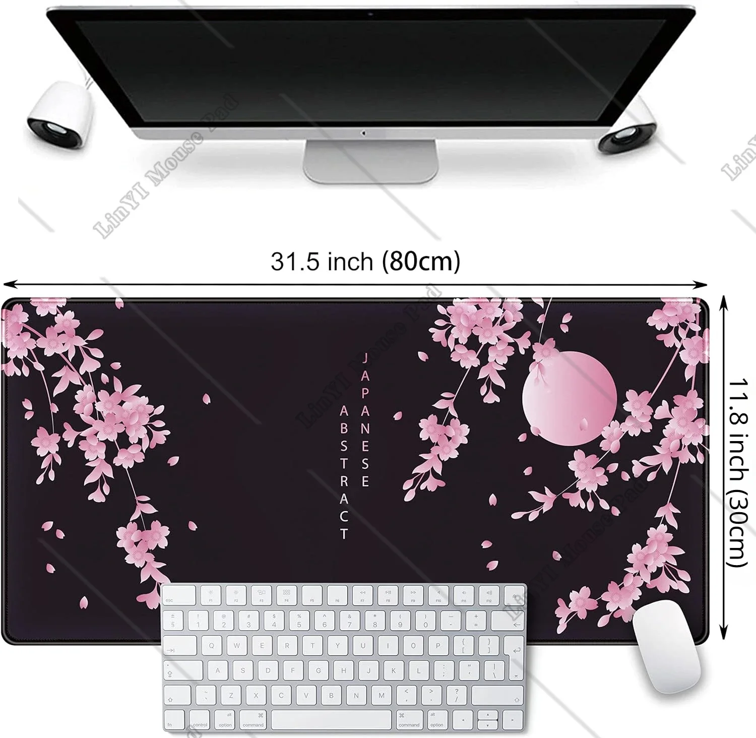 Cherry Blossoms Mouse Pad Large Non-Slip Rubber Base Mousepad with Stitched Edge XXL Desk Pad for Computer Laptop 31.5x11.8 Inch
