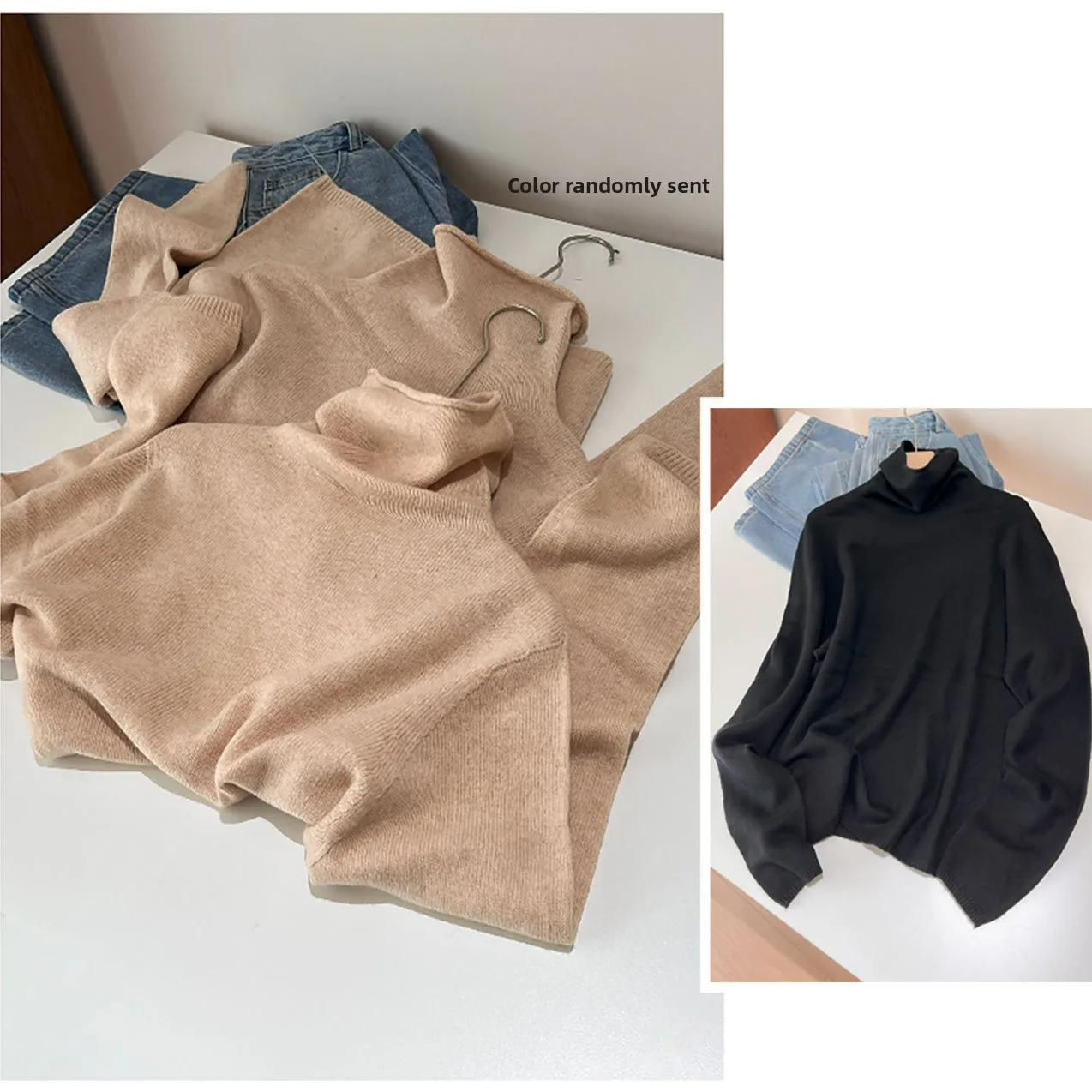 

Женский вязаный шерстяной свитер с высоким воротником, длинными рукавами, базовый слой, осенне-зимний, повседневный, свободного кроя, эксклюзивно онлайн