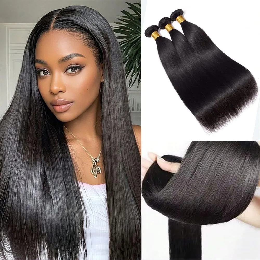 

12A Straight Bundles Human Hair For Black Women Human Hair Bundles 100% Unprocessed Brazilian Virgin Hair Extensions 1/3 Bundles