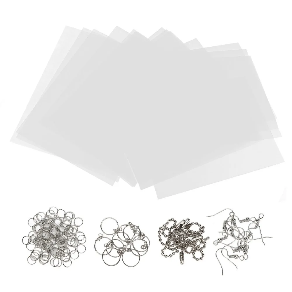 

20pcs Plastic Heat Shrink Sheets Transparent White 20×14.5CM Shrinky Art Paper 2.5CM Key ring Easy to Cut Shrink Film Sheets