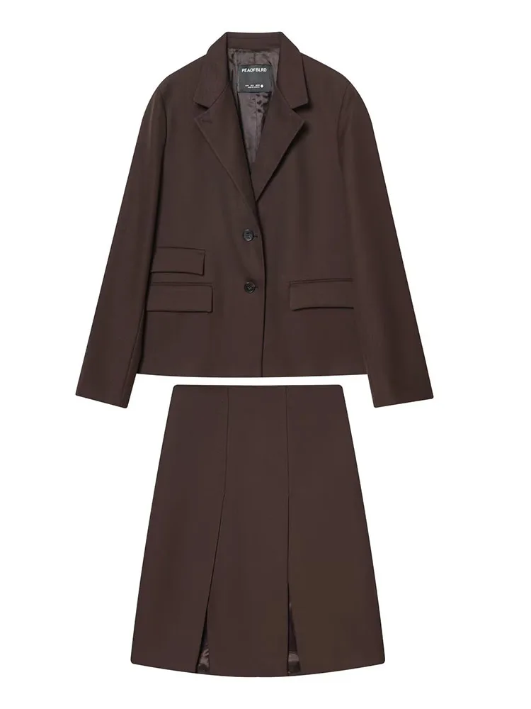 

HH Women Fashion Turn-Down Collar Single-Breasted Pocket Decorated Blazer Jacket+High-Waist Zipper Skirt Elegant Slim Skirt Suit