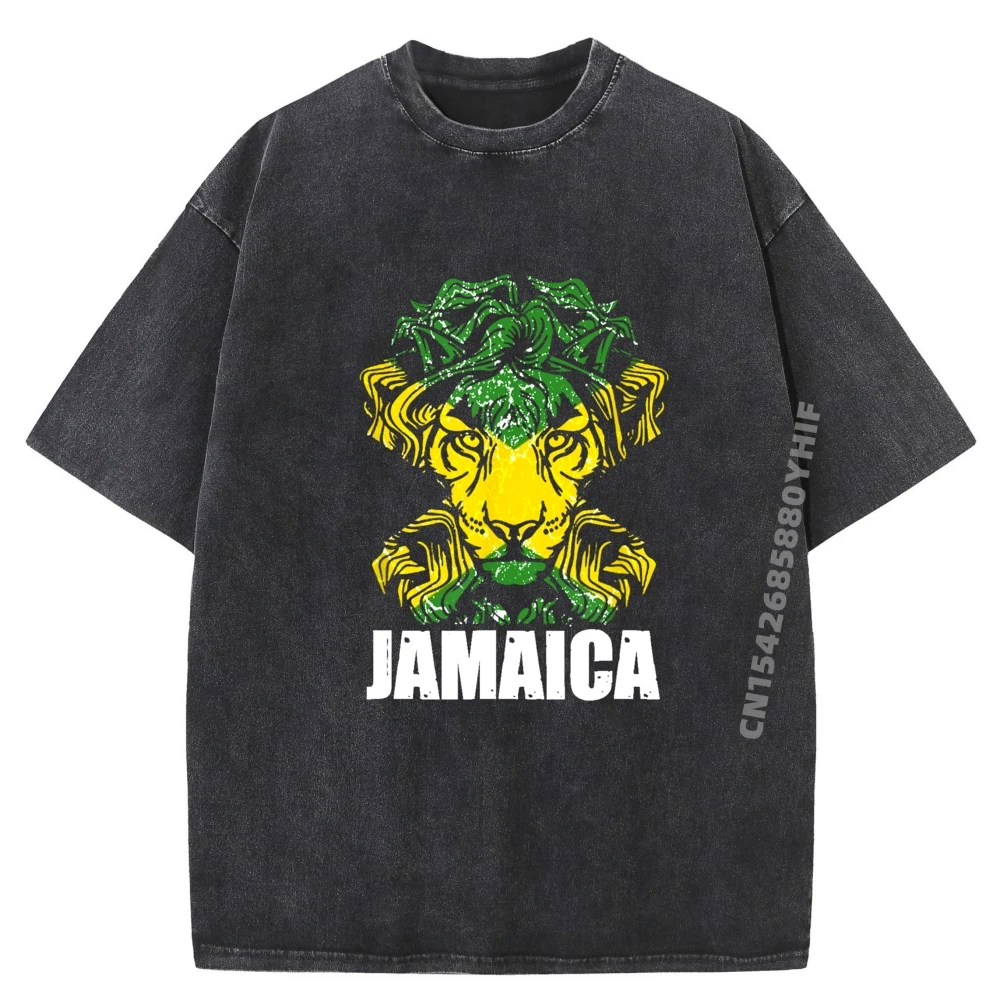 

Jamaica Lion Jamaican Flag Mens Clothing Plus Size Summer Washed Shirt Man Clothes Luxury Designer Mens Printed Tops