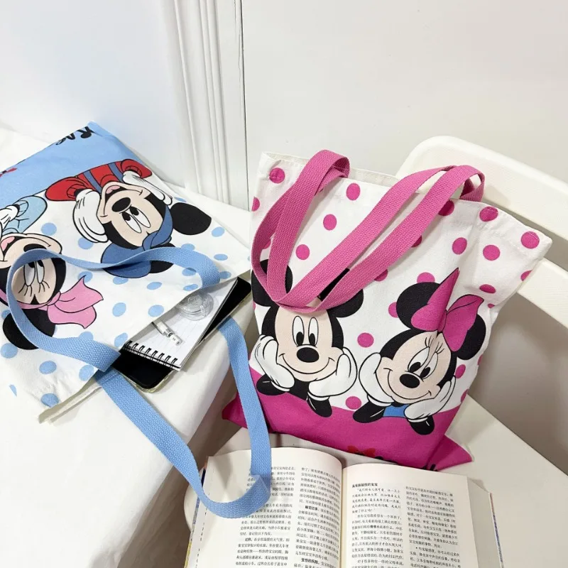 Nuevo bolso de mano con estampado creativo de dibujos animados de Mickey y Minnie de Disney, bolso de lona de gran capacidad a la moda para mujer