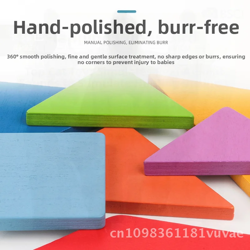 Juego de rompecabezas Tangram colorido de madera para niños con caja de hierro, almacenamiento, juguete educativo de desarrollo de inteligencia para Aprendizaje Temprano