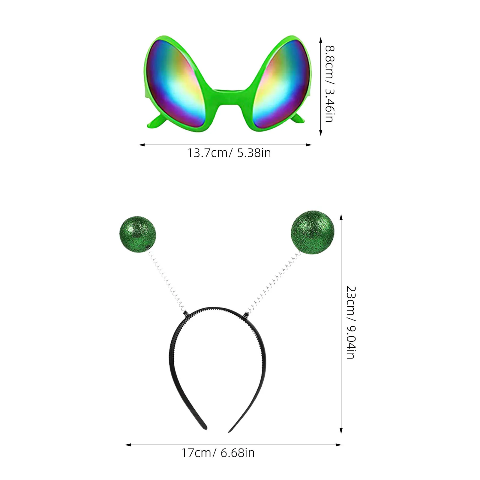2 set di occhiali per fascia aliena Set di lenti arcobaleno Divertenti accessori per feste in costume Occhiali da sole per adulti Fasce leggere