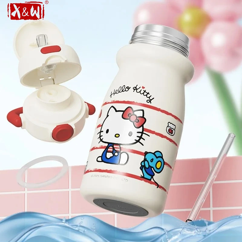 X&W Sanrio 500ml Insulated Cup 316 Stainless Steel Vacuum Flasks Cute Hello Kitty Straw Cup Portable Outdoor Travel Ice Tumbler