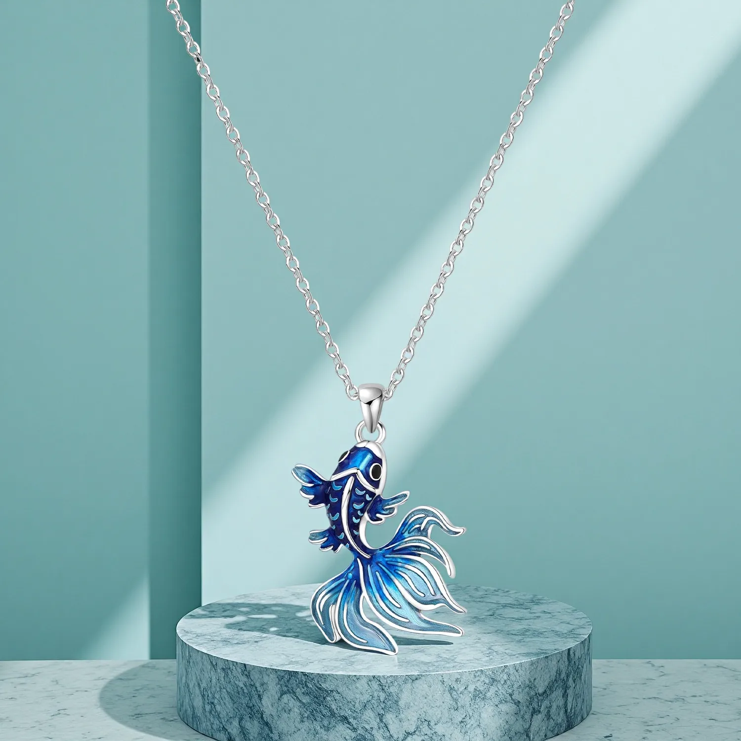 925 Sterling Silber Damen Halskette und Ohrringe Set Blaue Glückskoi-Fisch Ohrringe Set Exquisites Party-Schmuckset Jubiläumsgeschenk – Detail 7