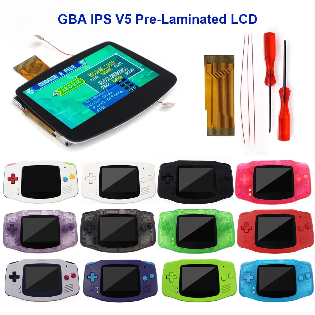 Drop In GBA IPS V5 Laminierter Bildschirm Retro Pixel IPS Hintergrundbeleuchtung LCD Kits Für GBA Konsole Für Gameboy Advance Gehäuse Shell