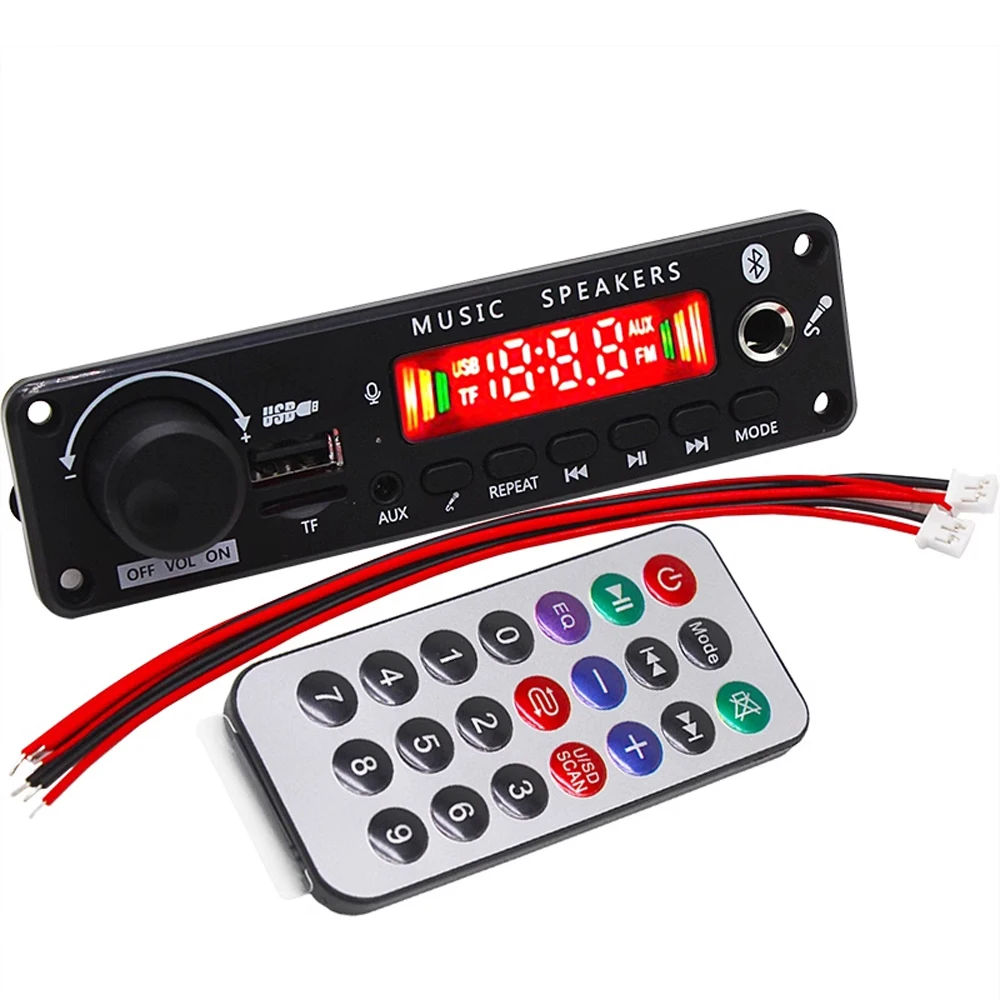 DC12V Bluetooth MP3 Audio Decoder Board DIY Amplifier Module 2*25W Color Screen with Recording FM Reception for Calls