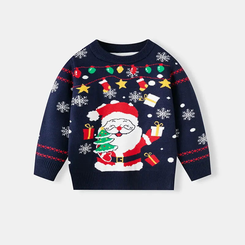 

2025 New Autumn/Winter European and American Children's Cartoon Santa Claus Sweater Baby Undercover Head Knitted Sweater