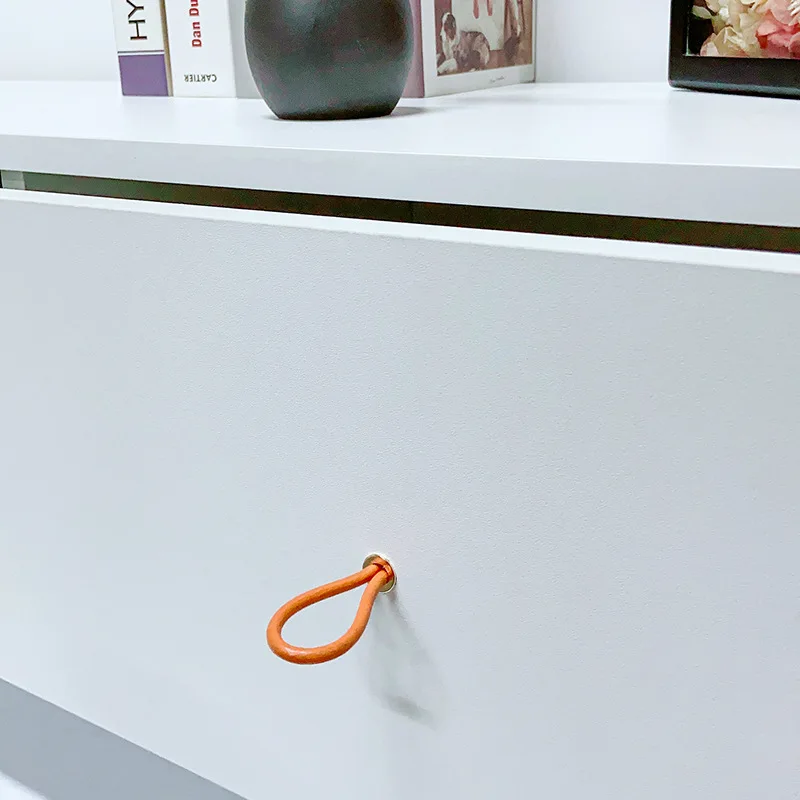 Simple Opleather Rope Furniture Handle Drawer Knob Leather Single Hole Wardrobe Shoe Cabinet Door Handles Hidden Pulls Diy