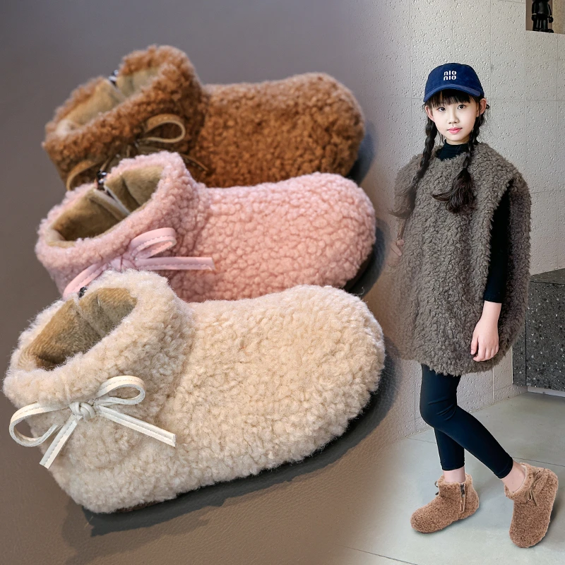 

2025 New Fleece-lined warm snow boots Winter new soft sole short boots for baby girls