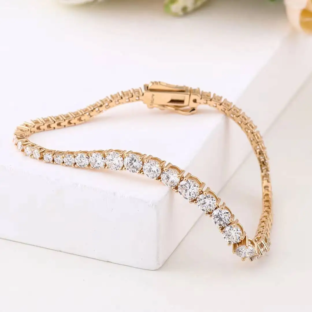 Hot Sale DEF VVS Diamond Chain 14k 18k Solid Yellow Gold Tennis Bracelets Chain Custom Jewelry Fashion Accessory for Gift Women