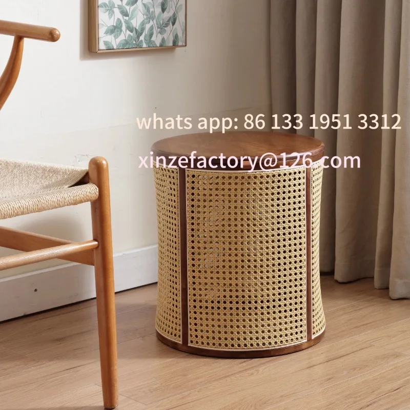 Customizable Rubberwood& Rattan Laundry Basket  Japanese Storage Basket with Handles  Detachable Coffee Table Stool  Sturdy Beds