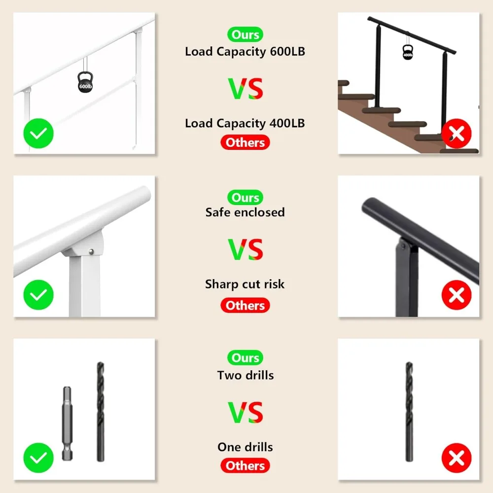 درابزين الدرج الخارجي - درابزين بيضاء من 4 خطوات للخرسانة والطوب والخشب والرخام، مناسبة للاستخدام الخارجي #6