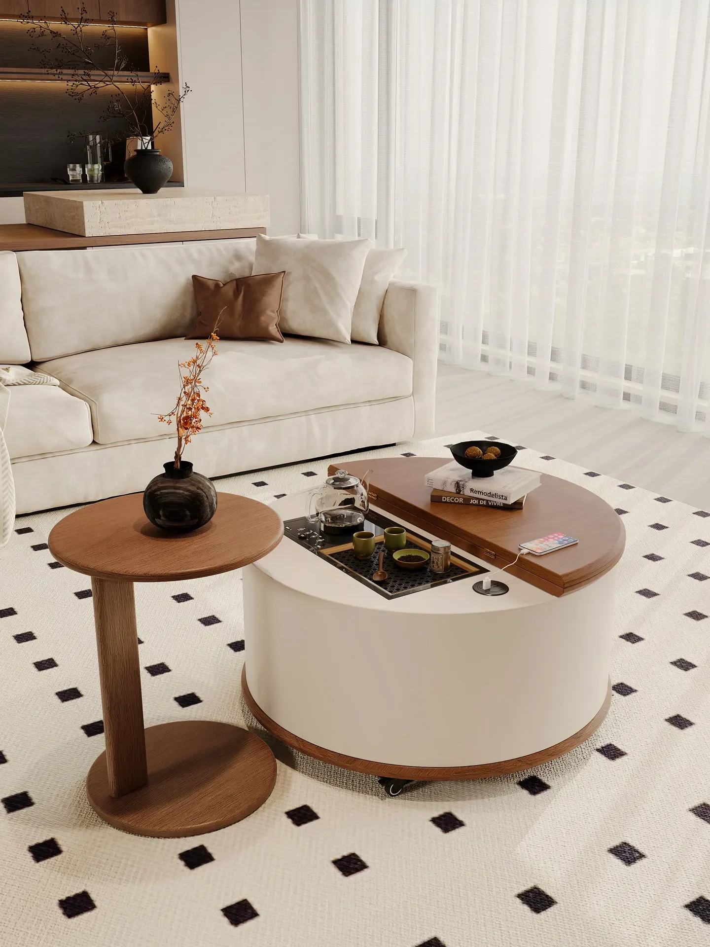 HT   living room household antique small tea table tea integrated small apartment round several combination
