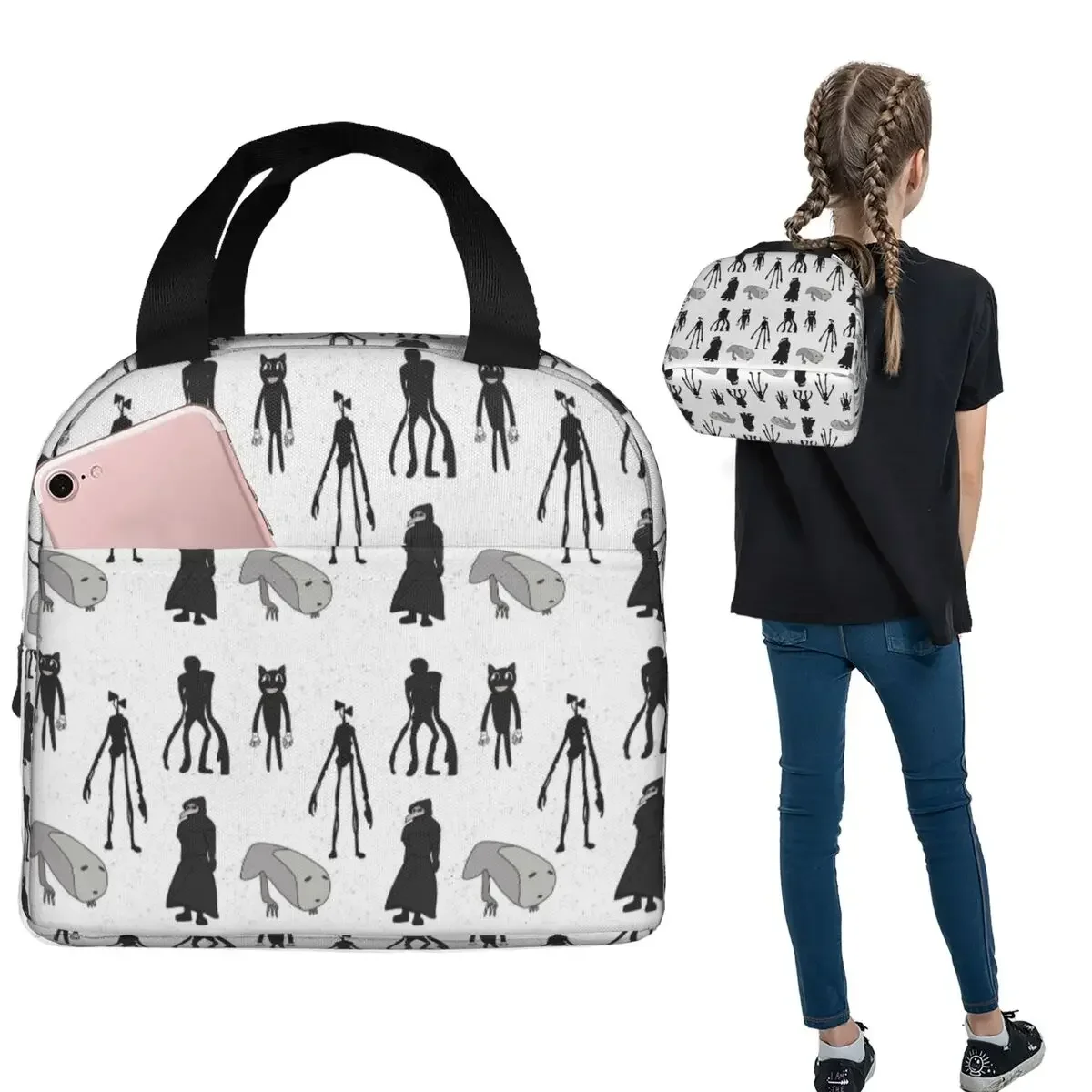 Siren Head, Breaking News,Witch Dr, Bridge Worm, Cartoon Cat Insulated Lunch Bag for Women Children Food Boxes Thermal Lunch Box