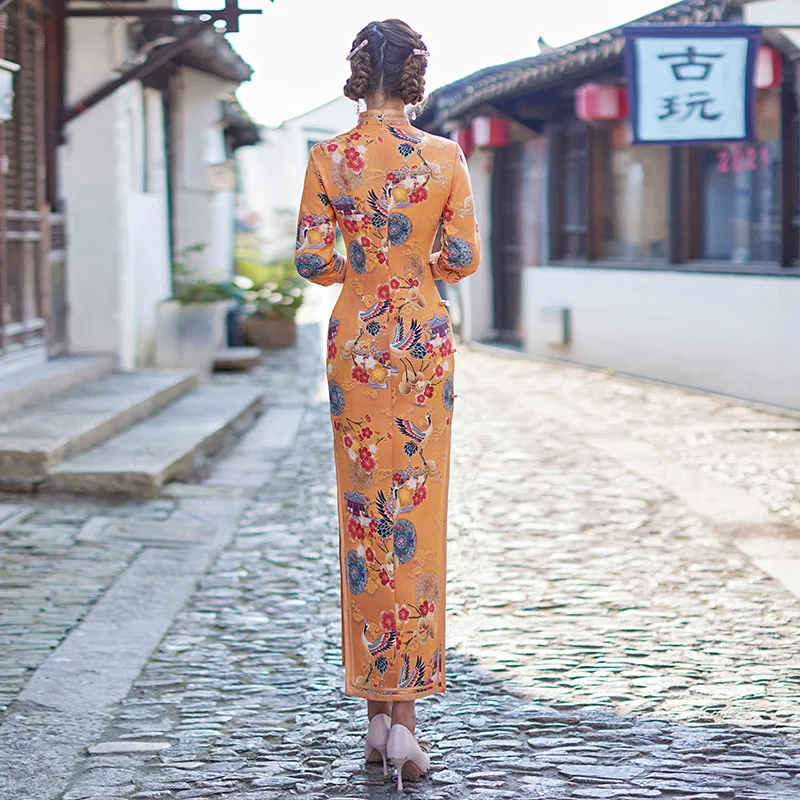 Nữ In Xuân Hè Qipao Nữ Vintage Nút Đảng Đầm Retro Trung Quốc Truyền Thống Nữ Slim Sườn Xám