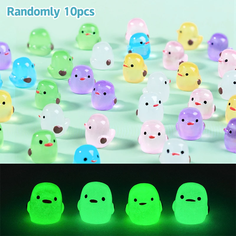 Y 10Pcs Cartoon Luminous Chick Miniature Resin Figurines Mini DIY Landscape Decoration Creative Home Decoration Accessories Gift