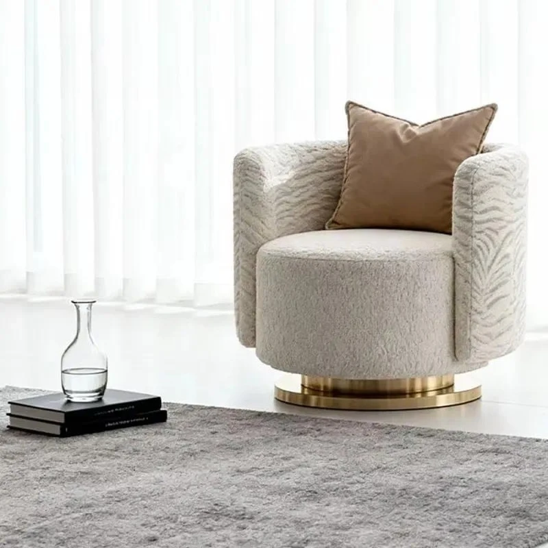 Modern Elegant Chenille Lined Sponge Filled Swivel Single Sofa Chair Golden Metal Frame Italian Style Lounge Chair