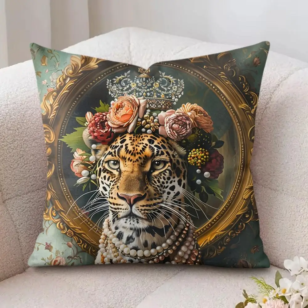 Elegant Royal Leopard Portrait Throw Pillow Case for Living Room Couch