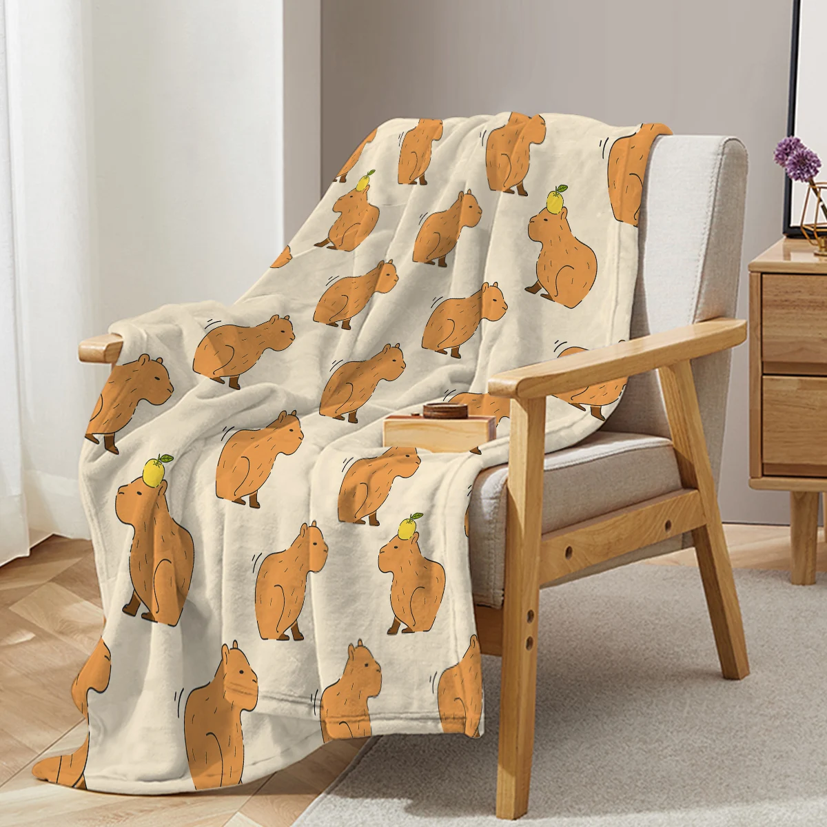 Trembling Capybara Blanket Printed Throw Blanket Plush Fluffy Flannel Fleece Blanket Soft Throws for Sofa Couch and Bed