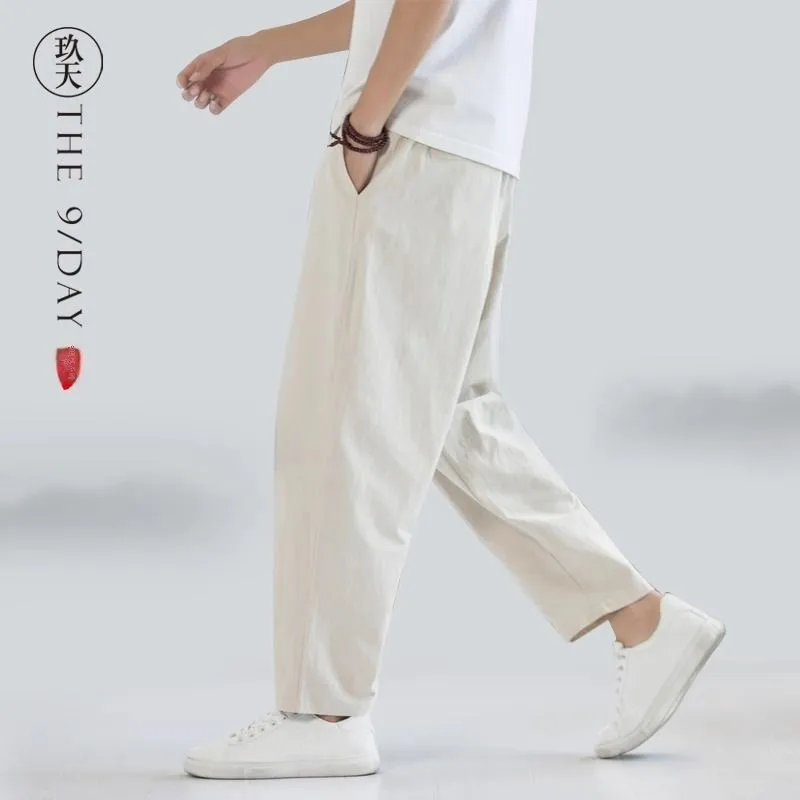 High Quality Men's Casual Cotton Linen Harlan Pants Summer Loose Fit Straight Leg Long Trousers Versatile High Waist Straight