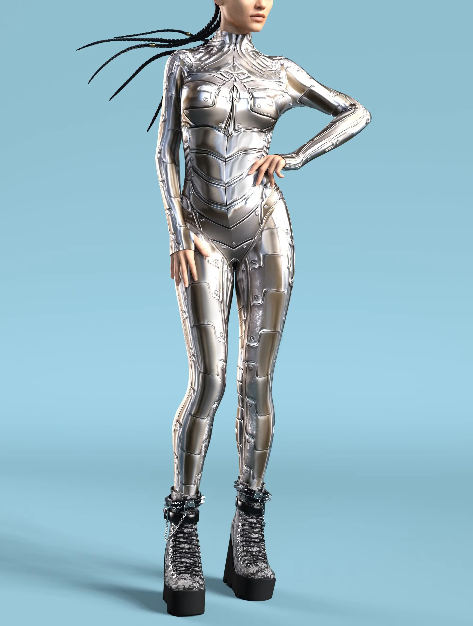 Futuristische Technologie Punk-Roboter Damen-Jumpsuits Kleidung Bunter Texturdruck Zentai-Bodysuit Cosplay-Kostüm Halloween-Outfit – Detail 14