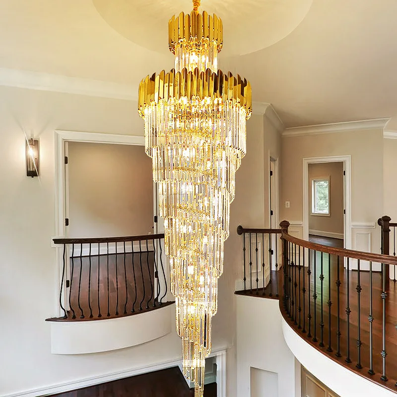 Modern Long Spiral Large Big Stair Chandeliers Lighting Luxury Crystal LED Pendant Lamp High Ceilings Fixture for Staircase