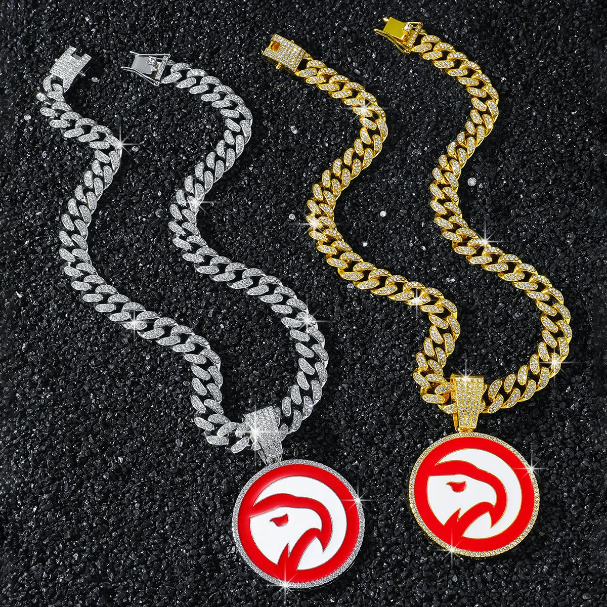 

Men's Full Diamond Chain Hip-Hop Style Personalized Drop Oil Eagle's Beak Logo Pendant Necklace