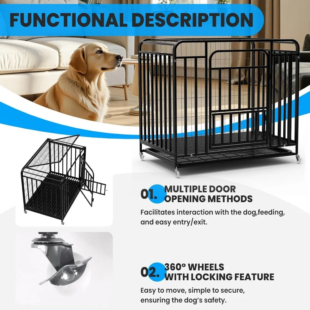 صندوق كلب غير قابل للتدمير من الفولاذ عالي التحمل مقاس 42 بوصة، قفص كلب مطور مقاوم للهروب للكلاب المتوسطة/الكبيرة والكلاب القلق العالي، خارجي #5