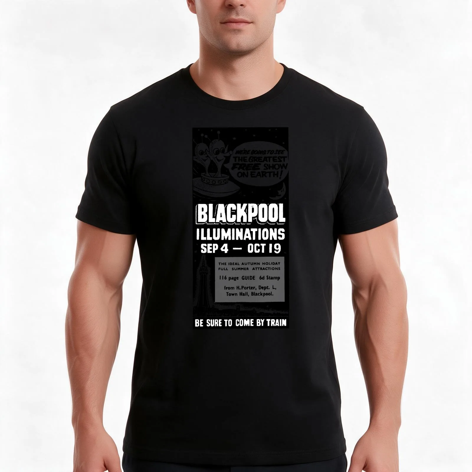 BLACKPOOL ILLUMINATIONS ADVERT T-Shirt Summer Casual Cotton Tee Oversized Streetwear Tops Vintage Graphic Print 100% Cotton