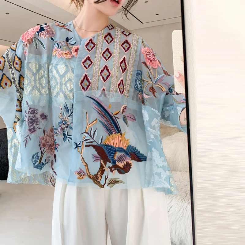 

Silk Organza Shirt Jacket with Embroidery Bead Tube Improved New Chinese Style Fashionable Women's Set Autumn 2025