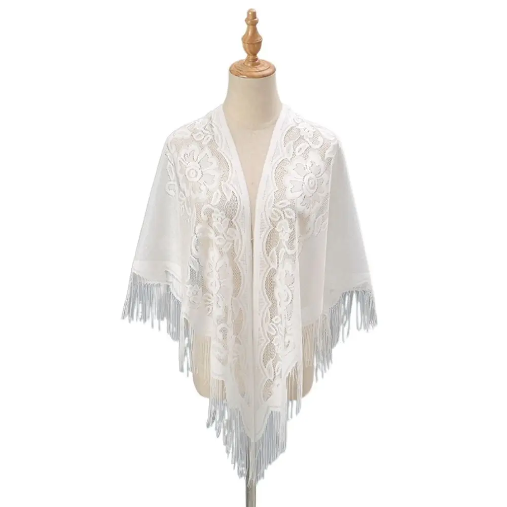 Tassel Patchwork V-Neck Cardigans Women Vintage Shawl Party Dinner Top Scarf Shawls Mesh Cloak Capelet Fringes