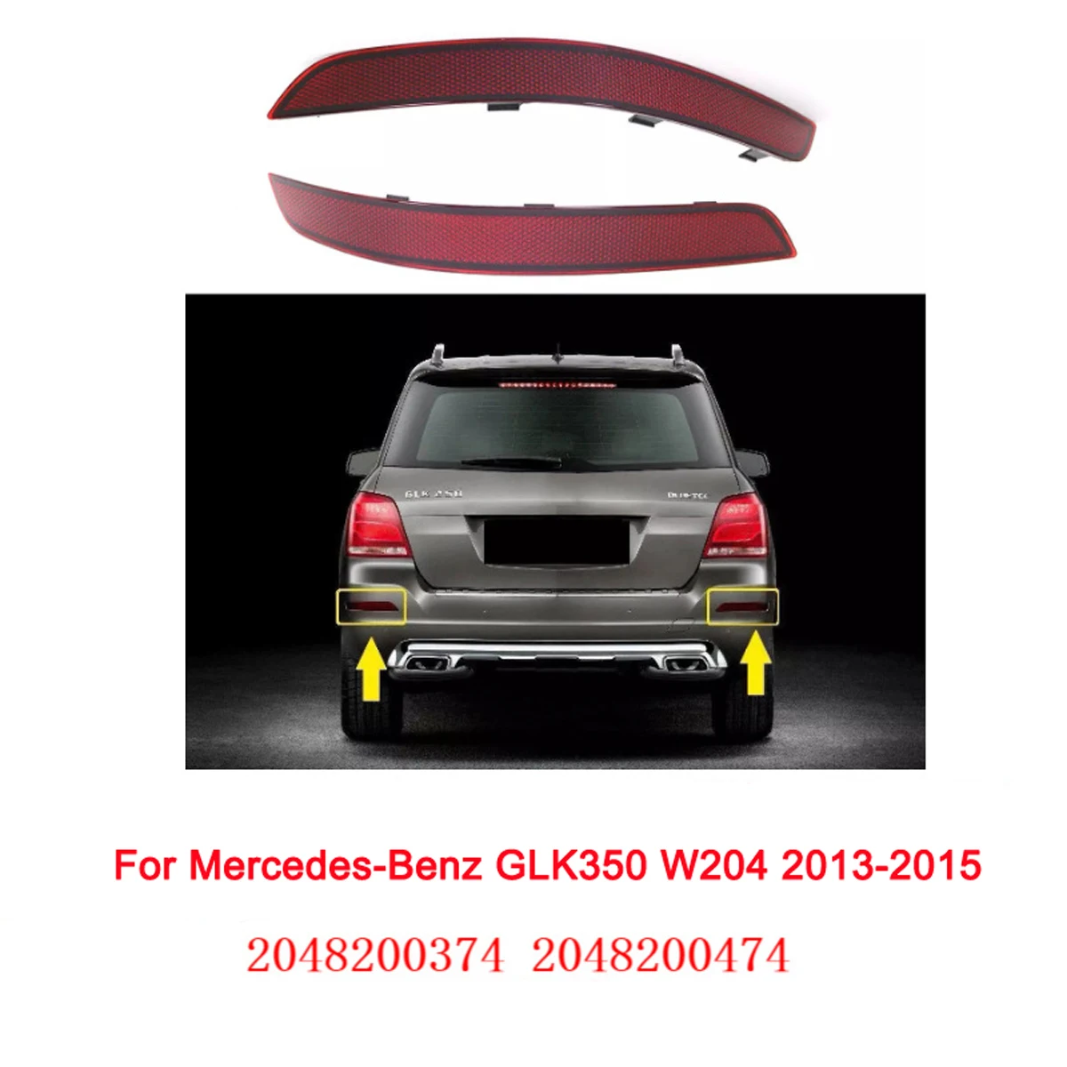 

2 шт. для Mercedes-Benz GLK350 W204 2013 2014 2015, боковой светоотражатель бампера багажника 2048200374 2048200474