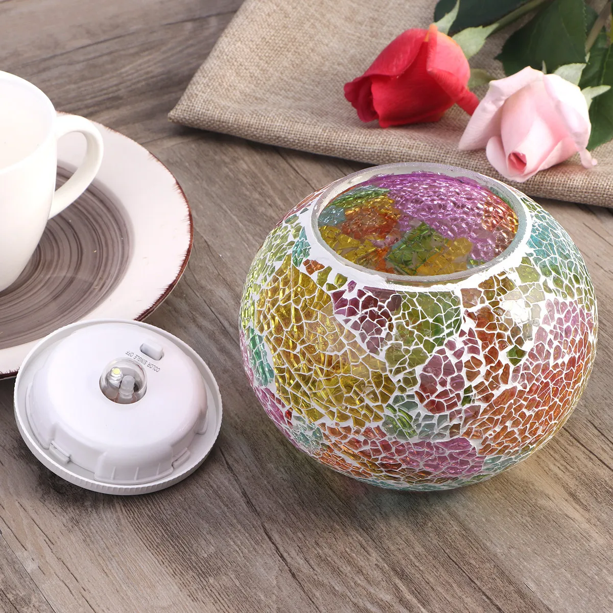 

Solar Powered Mosaic Glass Ball Color Changing Table Lamp Waterproof Outdoor Garden Lights for Patio Yard Home Decoration