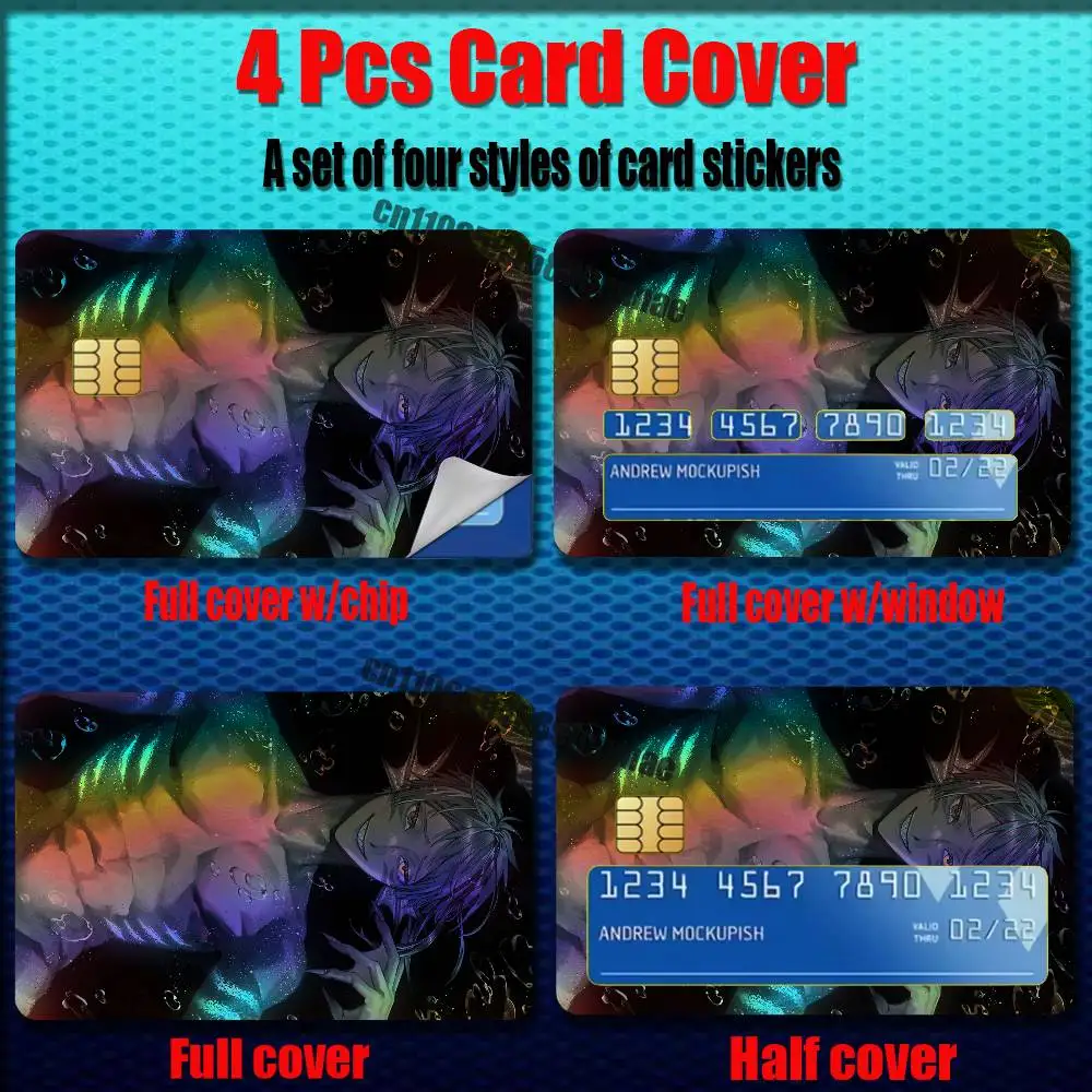 For Twisted Wonderland Floyd Leech Azul Ashengrotto Credit Bank Sticker ID Access Card Cover Skin Rainbow Color Laser Film