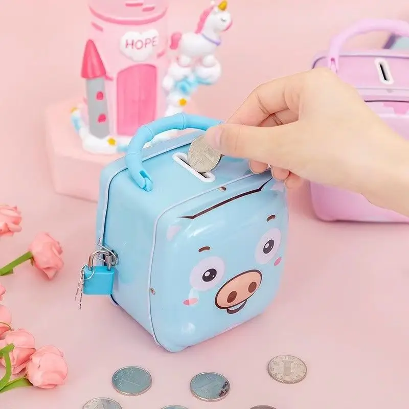 Boîte à billets pour enfants, tirelire d'animaux de dessin animé avec serrure à clé, ornements de bureau, rangement Portable de pièces de monnaie en métal