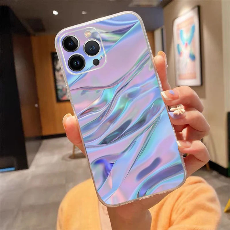 

Phone Case For iphone 17 Pro Max 17 Air 16 15 14 13 Pro Max 15 16 Pro 15Plus Iridescent Holographic Blue pink