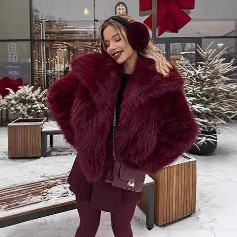 KIDCRKJ Spring Autumn Women Faux Fur Coat Solid Furry Collar Artificial Fur Jacket For Lady Comfortable Female Faux Fur Coat