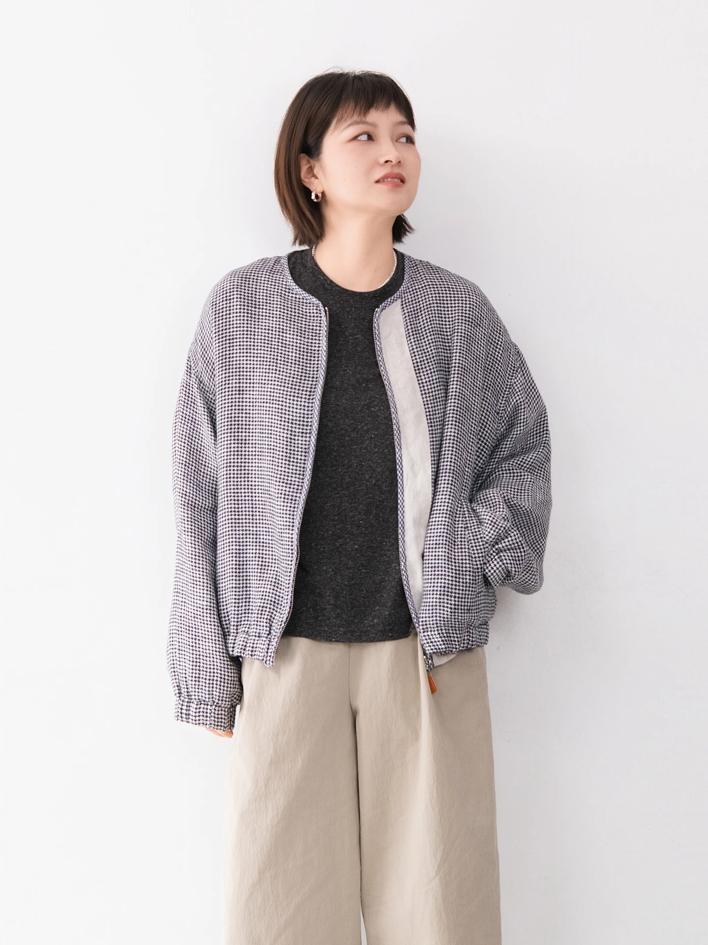 

Casual Sle Full Linen Long Sve round Ne Women's Jaet Loose Bot Hem Japanese Sle Artistic Feeling Top