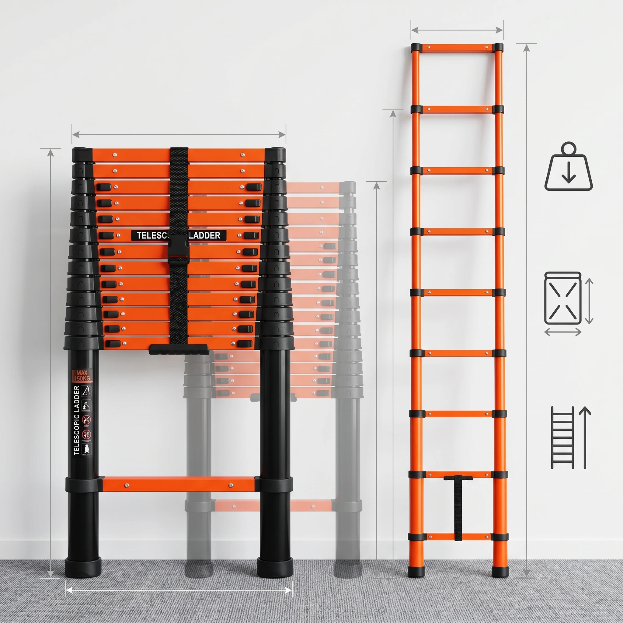 Manufacturer Wholesale 3.8m Modern Iron Telescopic Extension Folding Ladder with 150kg Capacity for Apartment Household Use