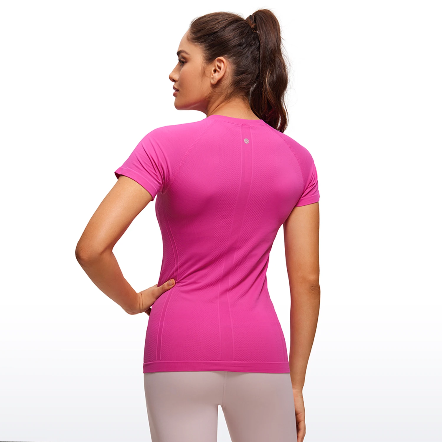 CRZ YOGA Seamless Workout Tops for Women Short Sleeve Athletic Tees Breathable Gym Running Yoga Tshirts Shirts