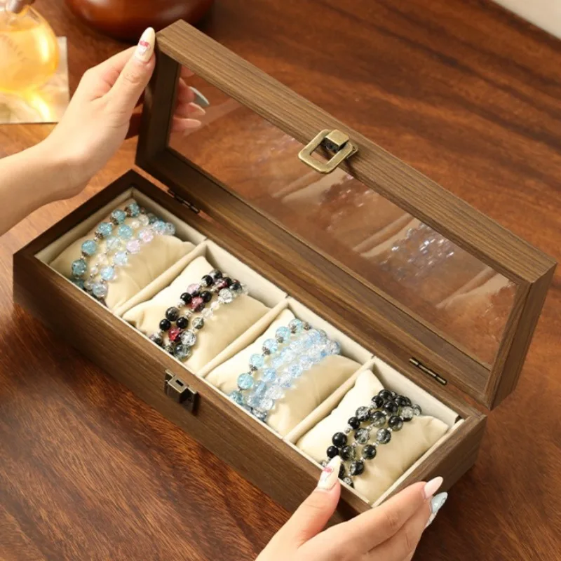 

Wooden Bracelet Display Box Transparent Bracelets Case with Lock Travelling Jewelry Organizer Cases Lady Jewellery Storage Boxes
