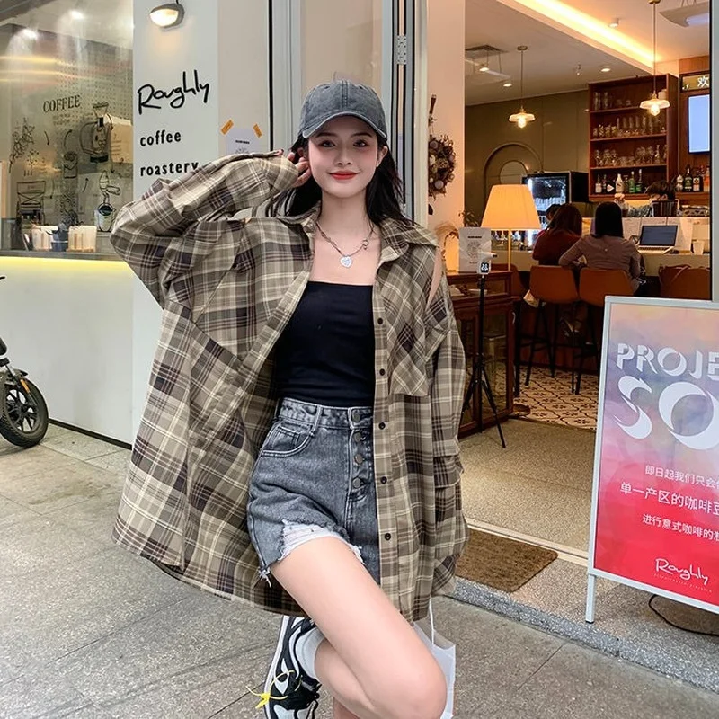 Camicie da donna popolari alla moda semplici plaid tutto-fiammifero per il tempo libero dritto stile coreano primaverile abbigliamento giovane donna