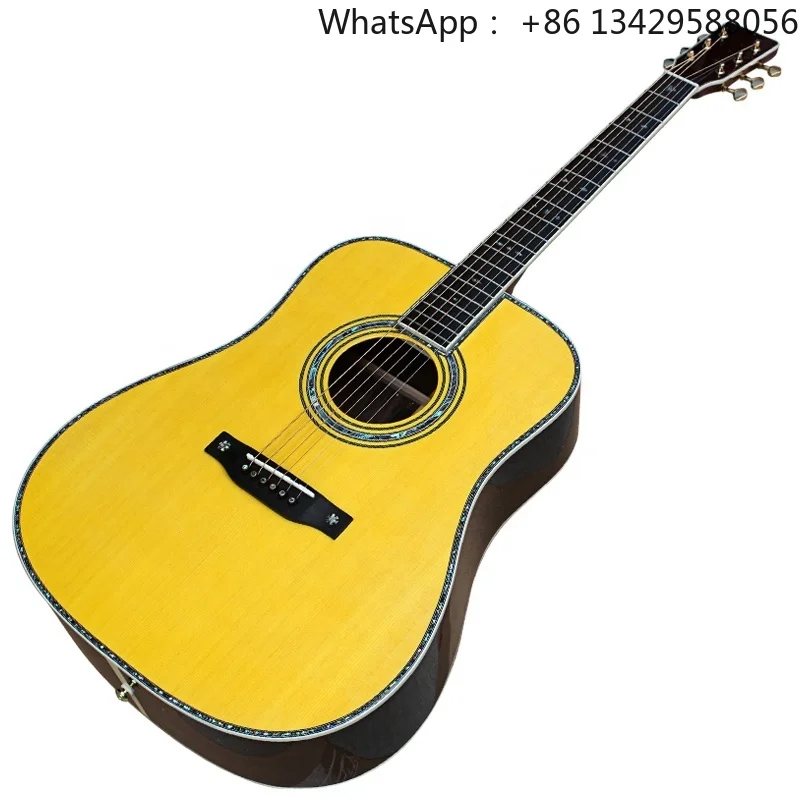 Flyoung Yellow 41 Inch D42 Acoustic Guitar ALL Solid Classical Guitar Abalone Binding