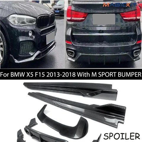 For BMW X5 F15 2013-2018 With M SPORT BUMPER ON AERO BODY KIT TRANSFORMED FRONT LIP SPOILER REAR DIFFUSER SKIRTS car accessories