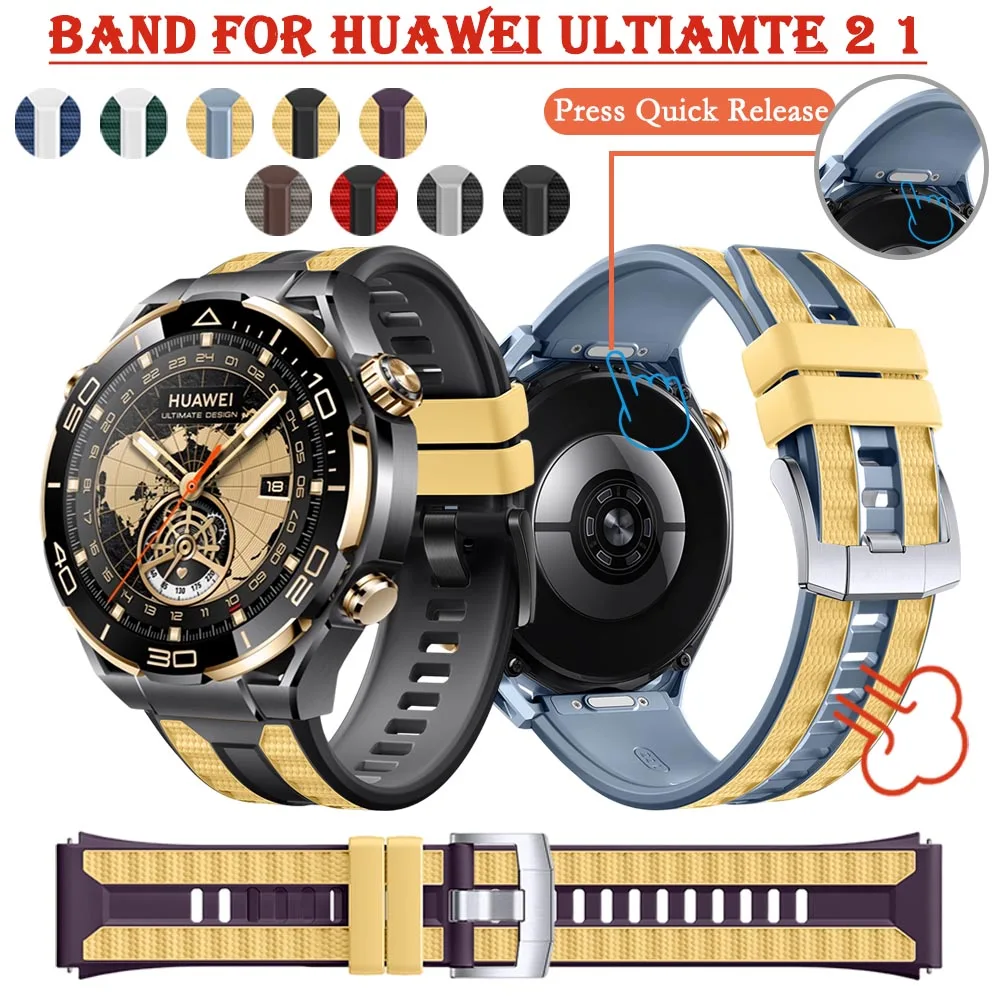 Press Quick Release Silicone Band for Huawei Watch Ultimate 2 Men's Dual-Color Bussiness Strap 22mm Watchband for Ultimate 2 1