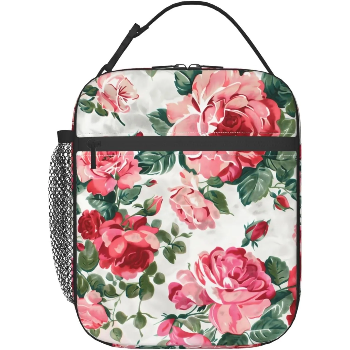 

Rose Floral Polyester Lunch Box for Kids Teen,Retro Flower Reusable Thermal Lunch Bag for Adult Women