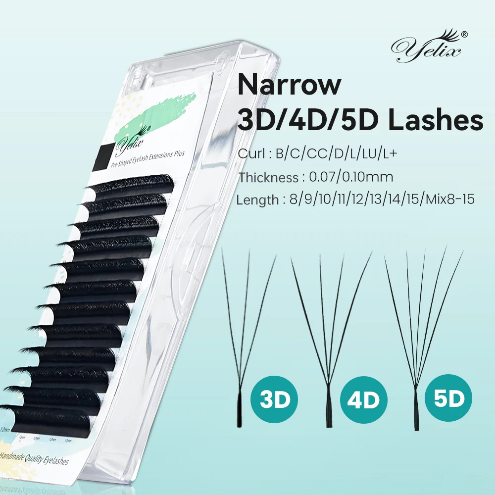 Yelix Narrow 3D 4D 5D W Premade Volume Fans Lash Extensions, Ultra Dense Fluffy Narrow Spacing Professional Lash Trays